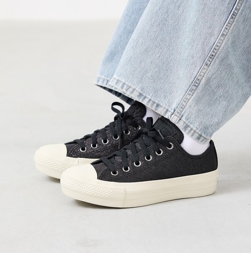 converse 細閃小厚底 黑色/銀色