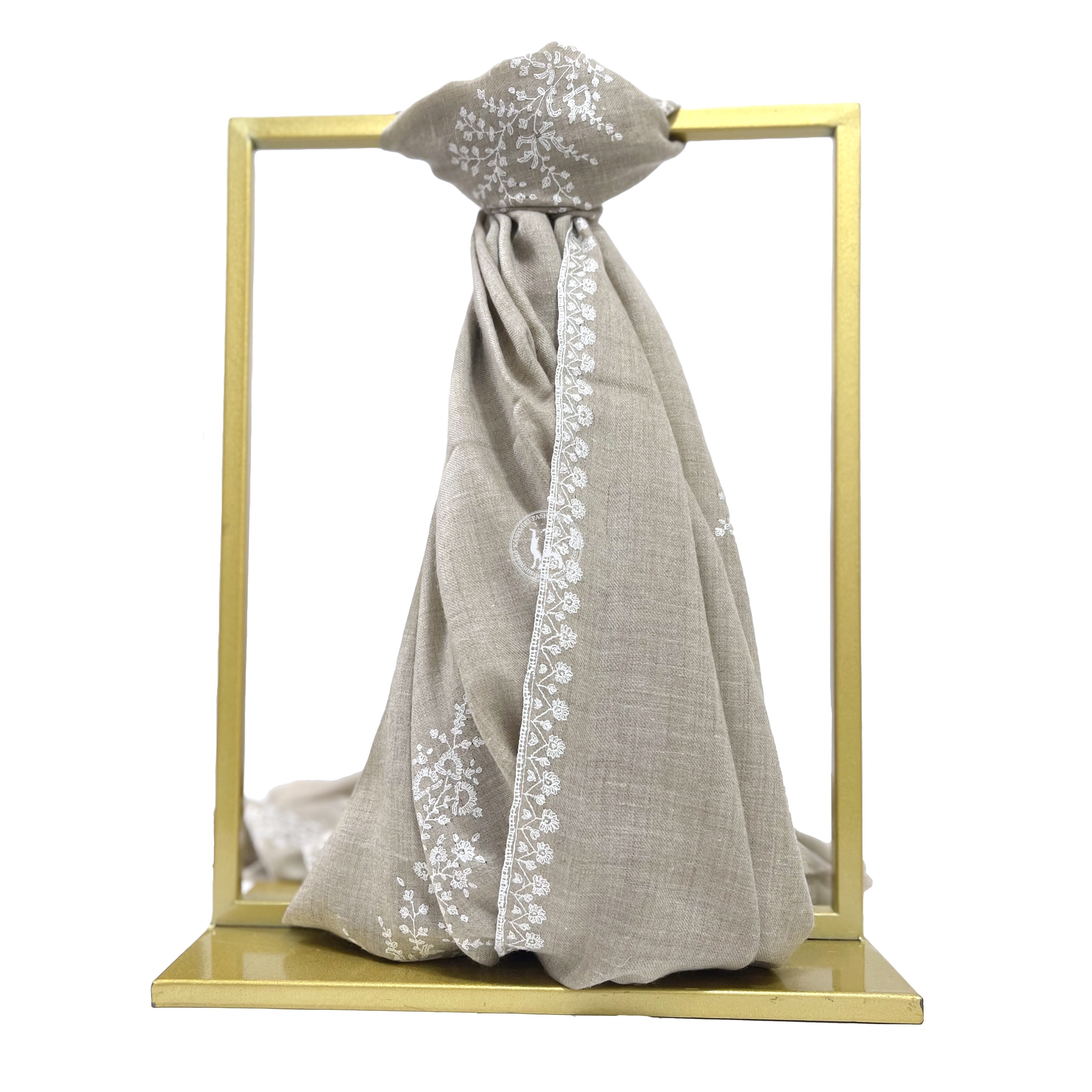 天然駝色刺繡喀什米爾頸部羊絨圍巾披肩