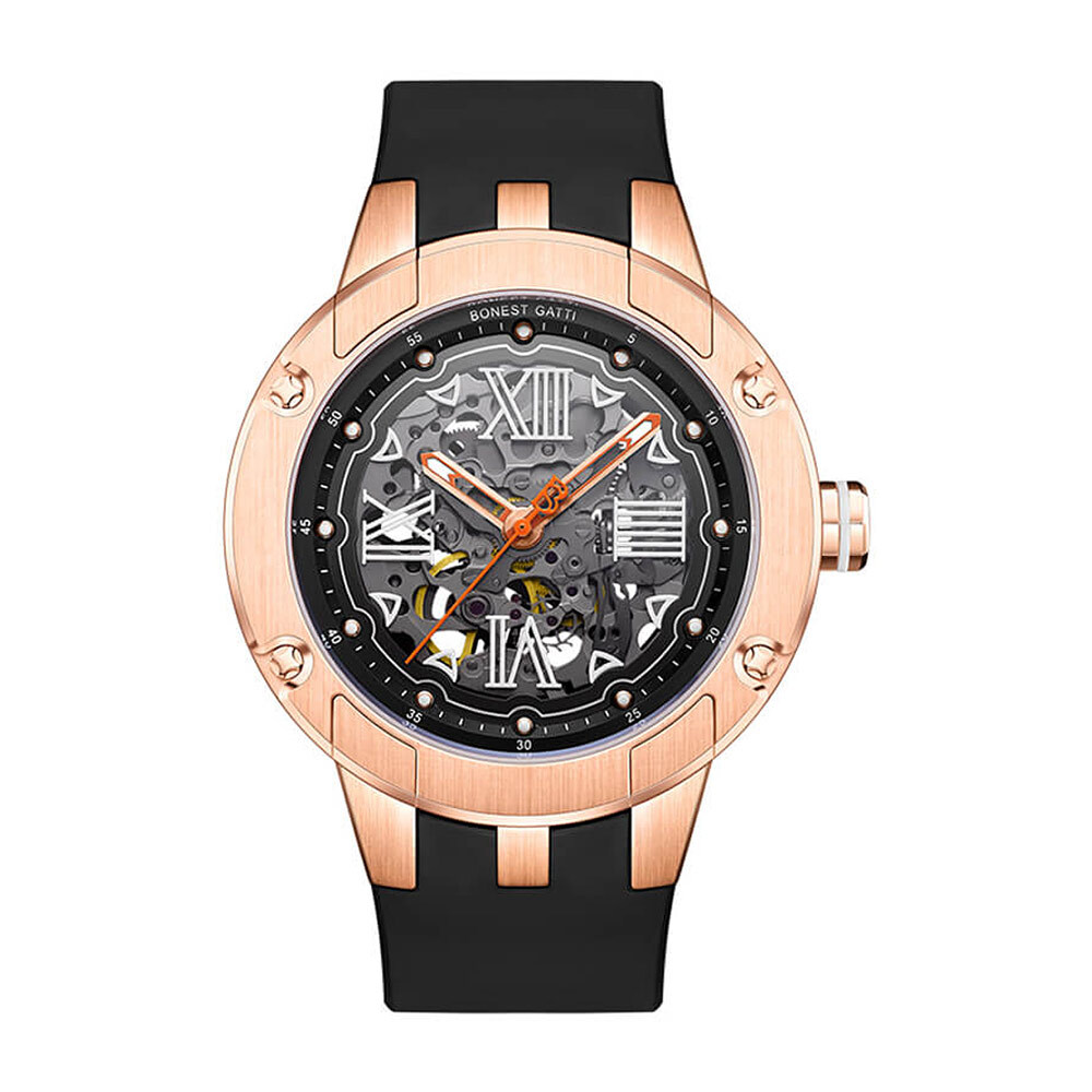 【Bonest Gatti 】探索者系列 BG7701 羅馬數字解構主義鏤空夜光透視機械錶 男士男錶送禮