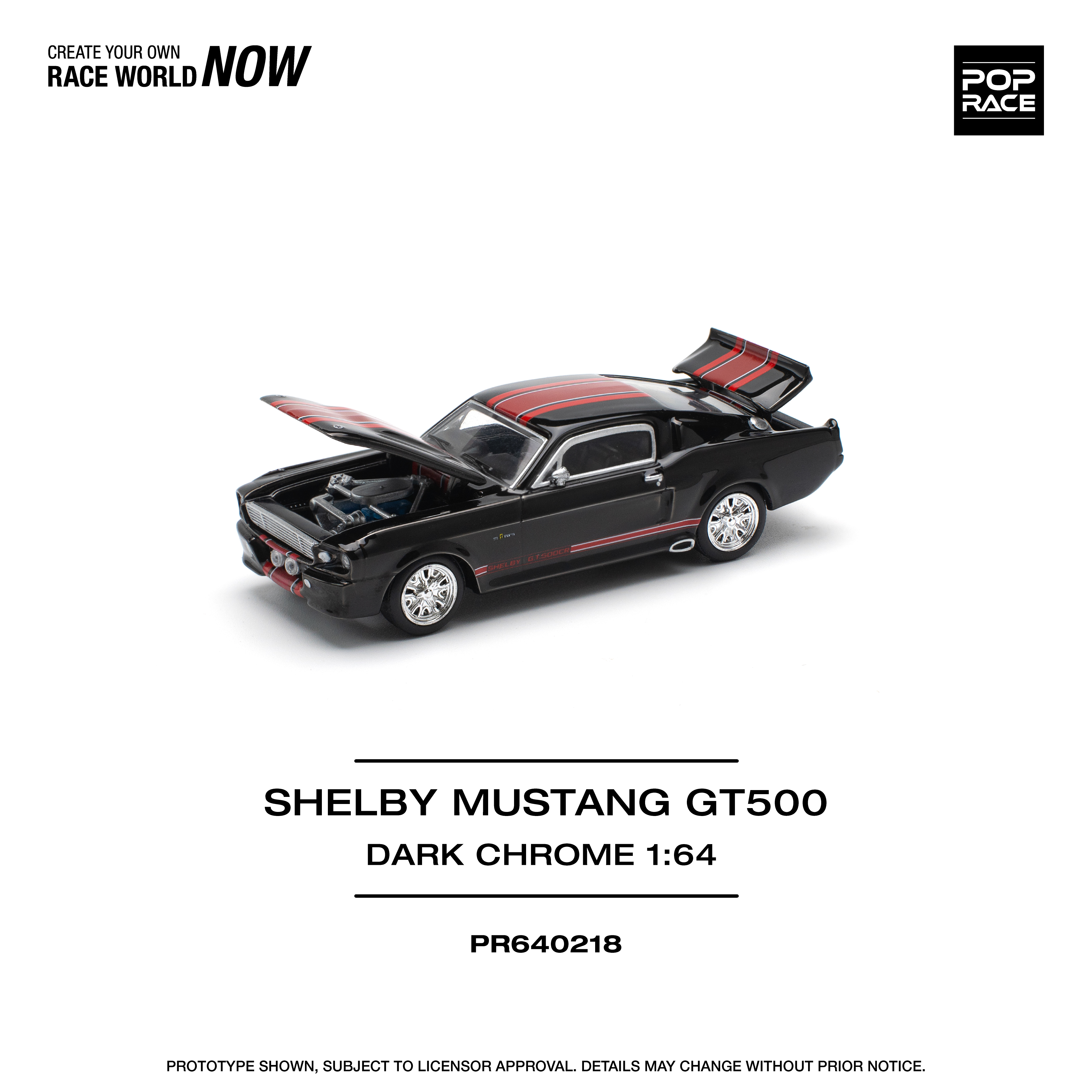 POPRACE 1/64 SHELBY MUSTANG GT500 DARK CHROME