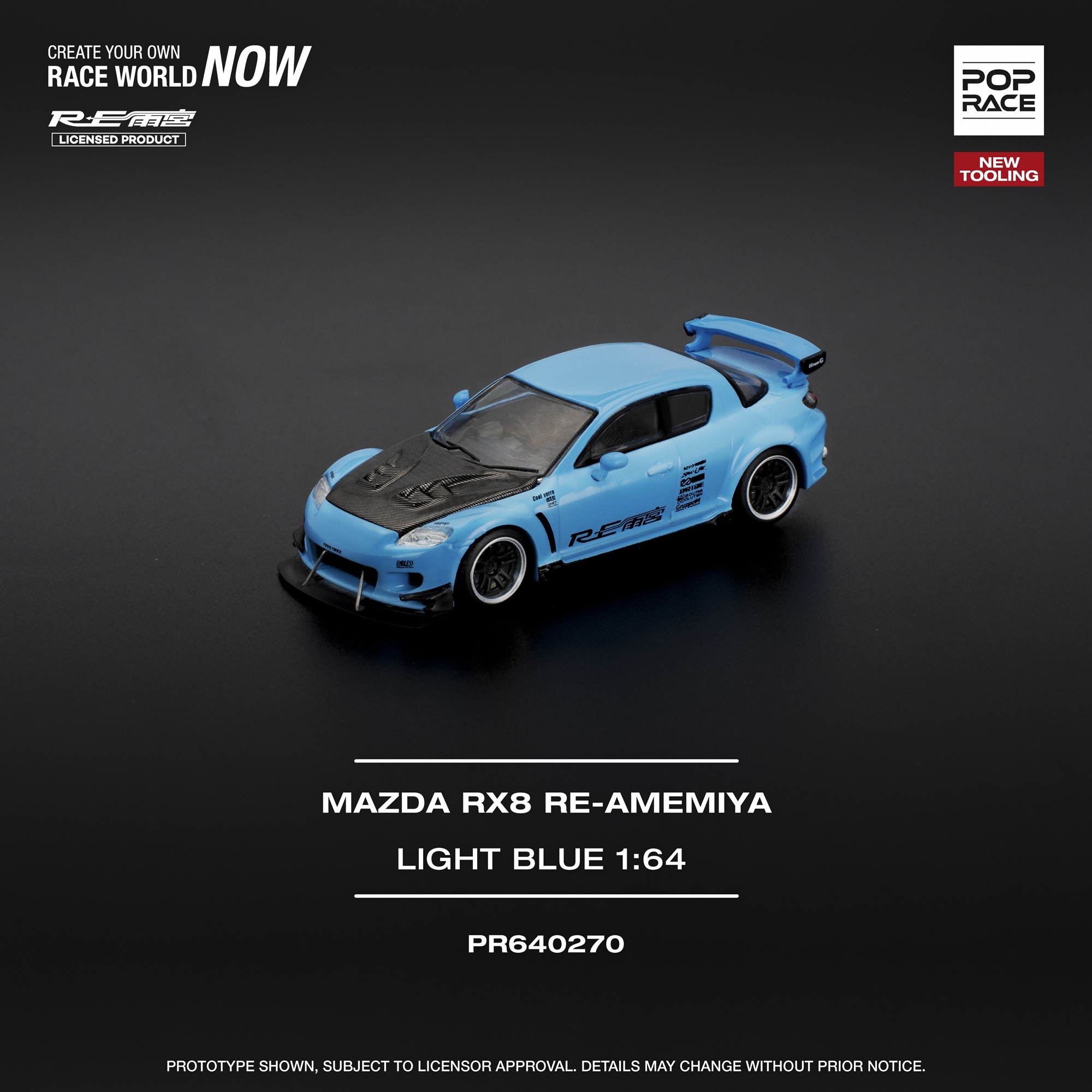 POPRACE 1/64 MAZDA RX-8 RE-AMEMIYA LIGHT BLUE (Opening Front Hood | Detailed Engine)