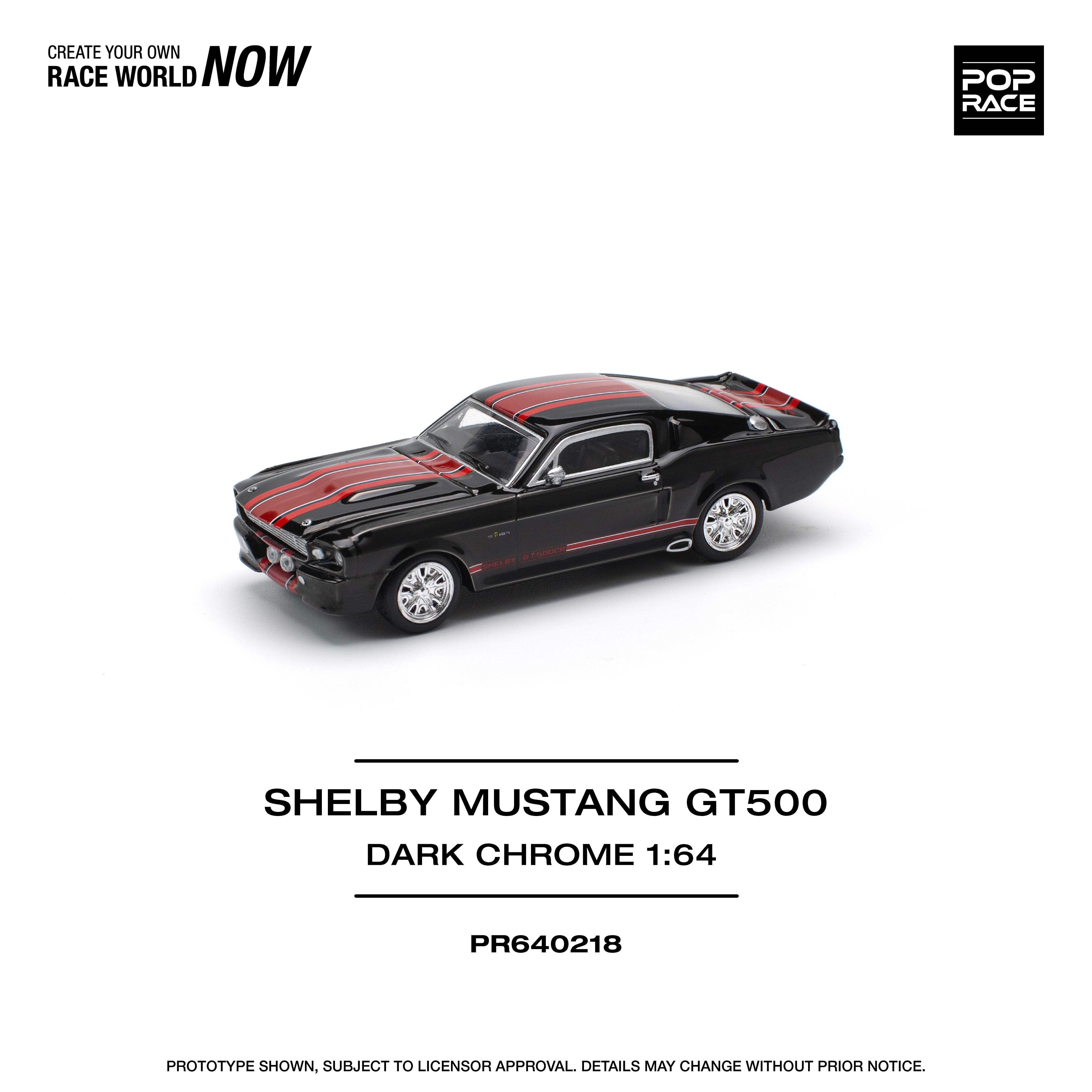 POPRACE 1/64 SHELBY MUSTANG GT500 DARK CHROME