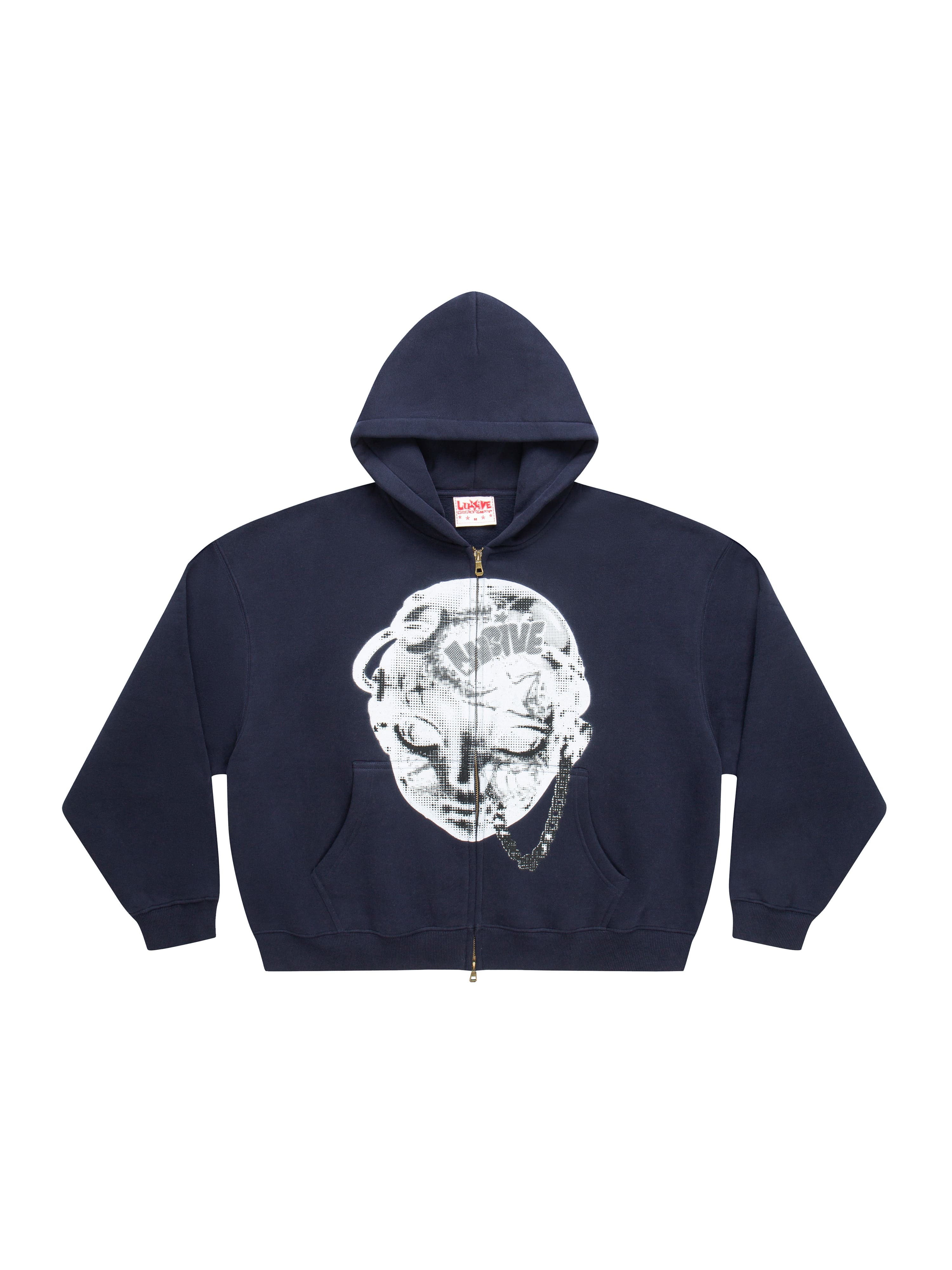 LUSIVE｜糖皮姆印花拉鍊外套 (深藍)