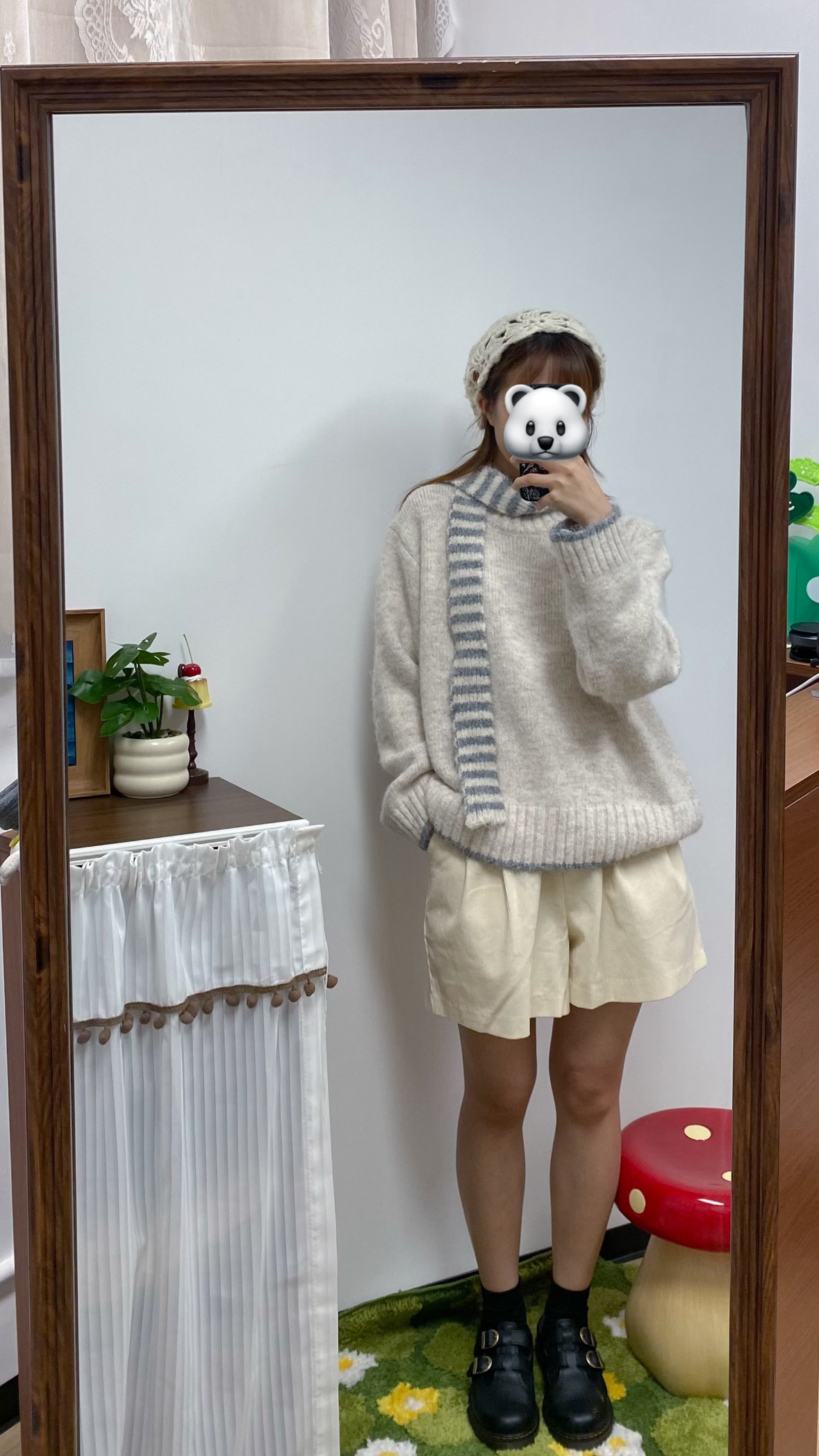 燈芯絨西裝短褲(白/啡)