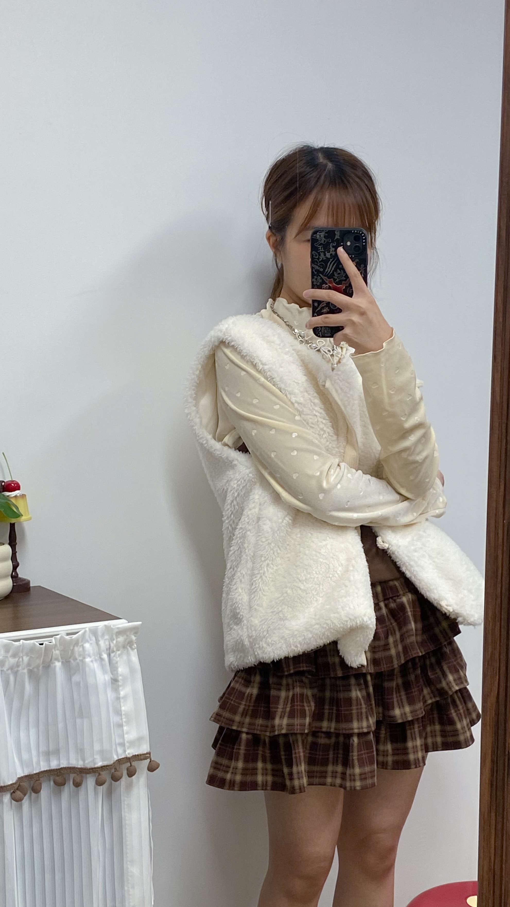 三層蛋糕格仔短裙(黑/啡)