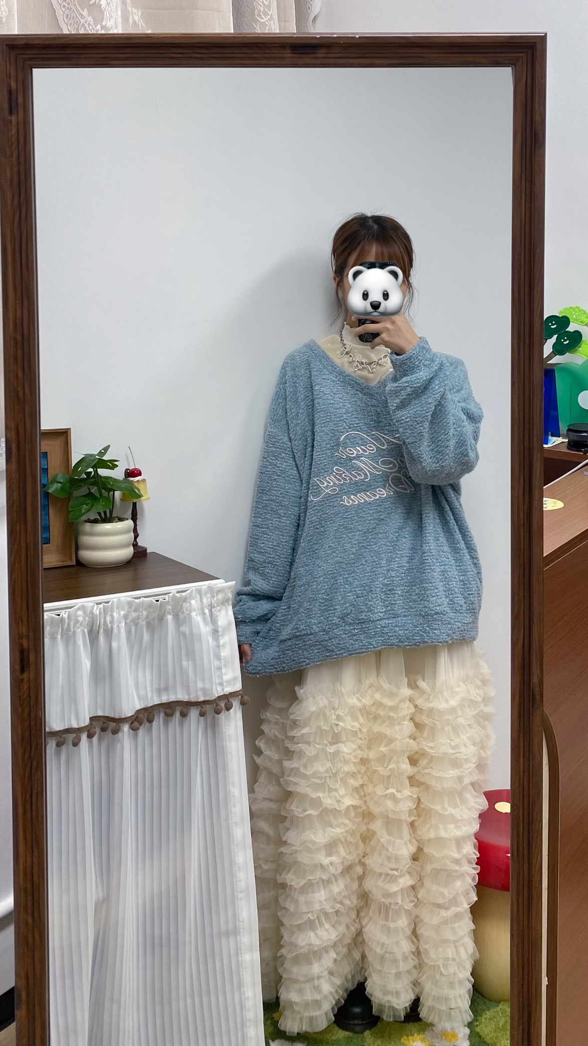 毛毛v領oversize冷衫(藍/米)