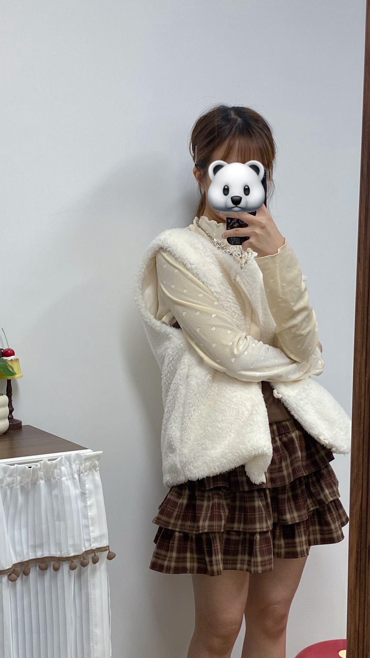 絨毛心心內搭 (黑/米白)