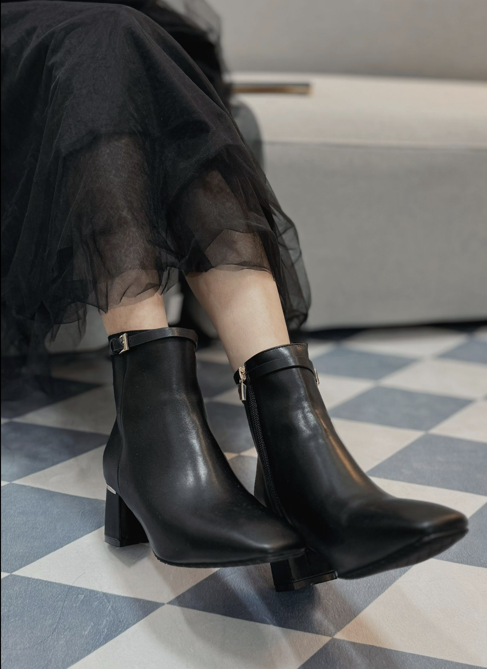 踝帶釦環皮短靴 [ 2色 / 230-255 ]