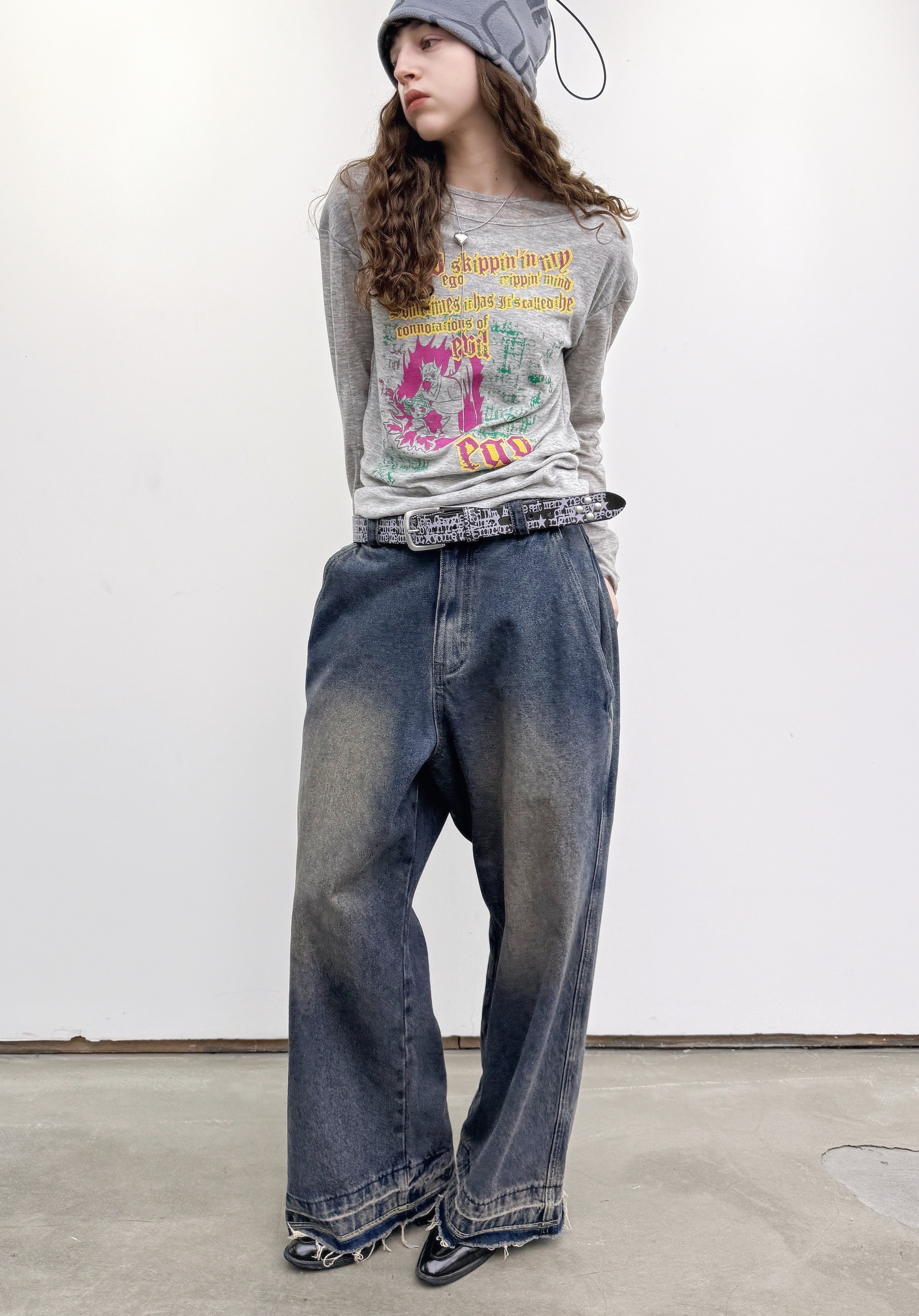 LUSIVE｜Skull Star Baggy (Faded Denim)