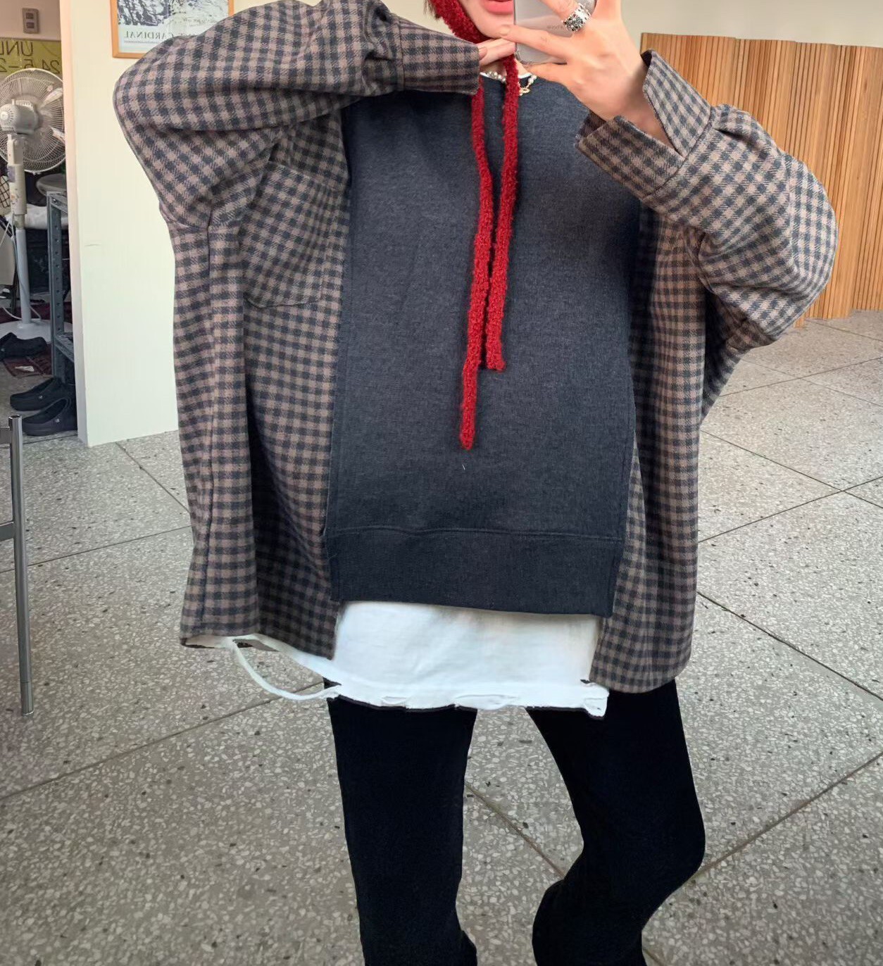 拼接細格造型衛衣