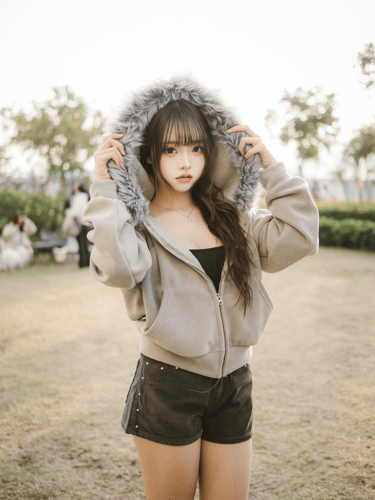 啞面質感浣熊毛毛帽外套