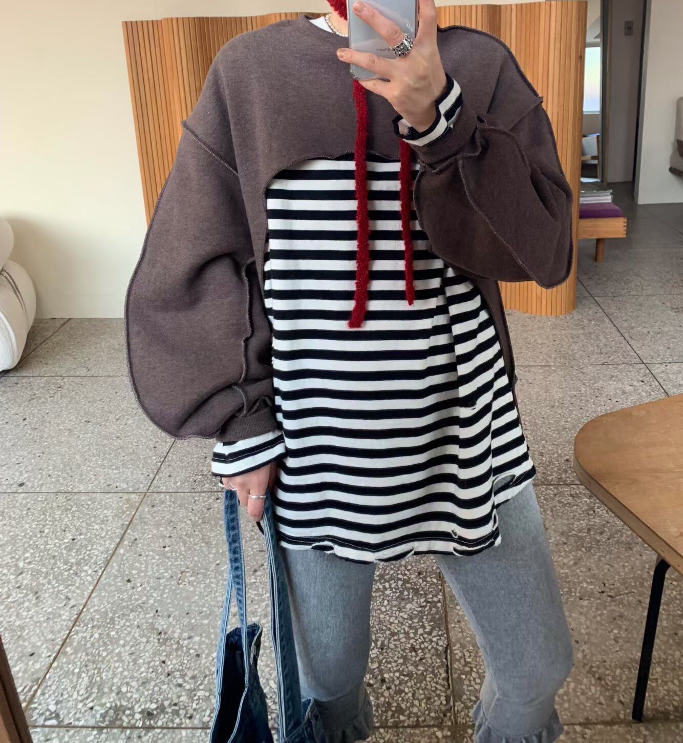 前短繭型袖刷毛衛衣