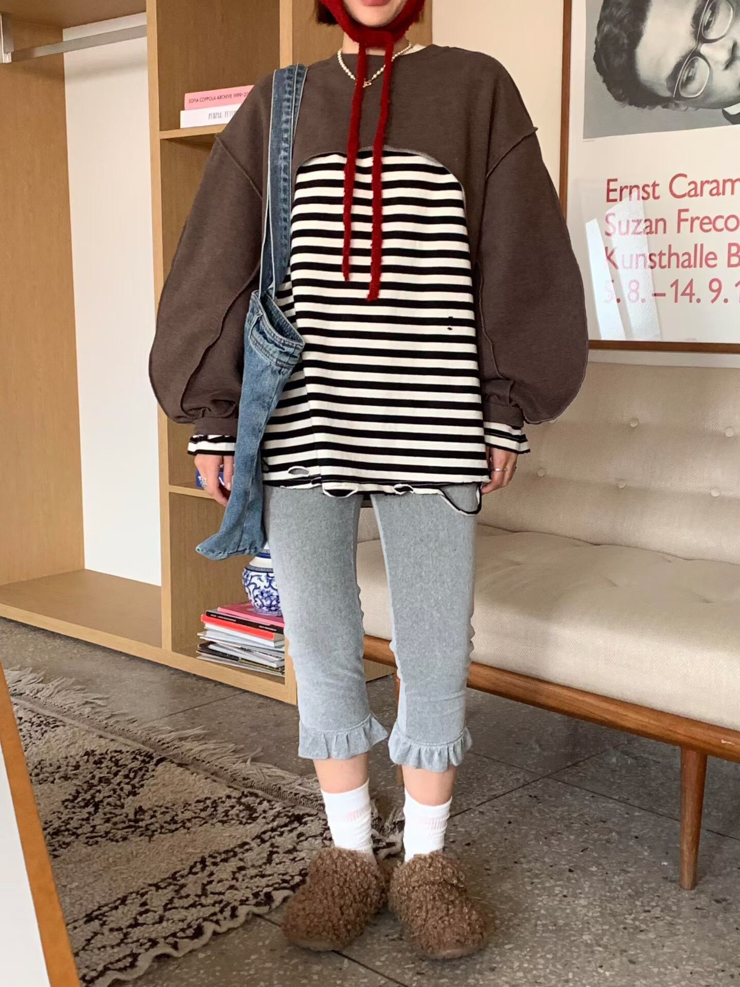 前短繭型袖刷毛衛衣