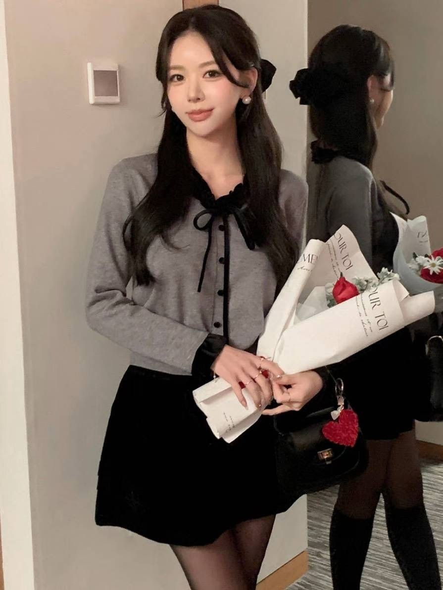 Velvet ruffle layered knit