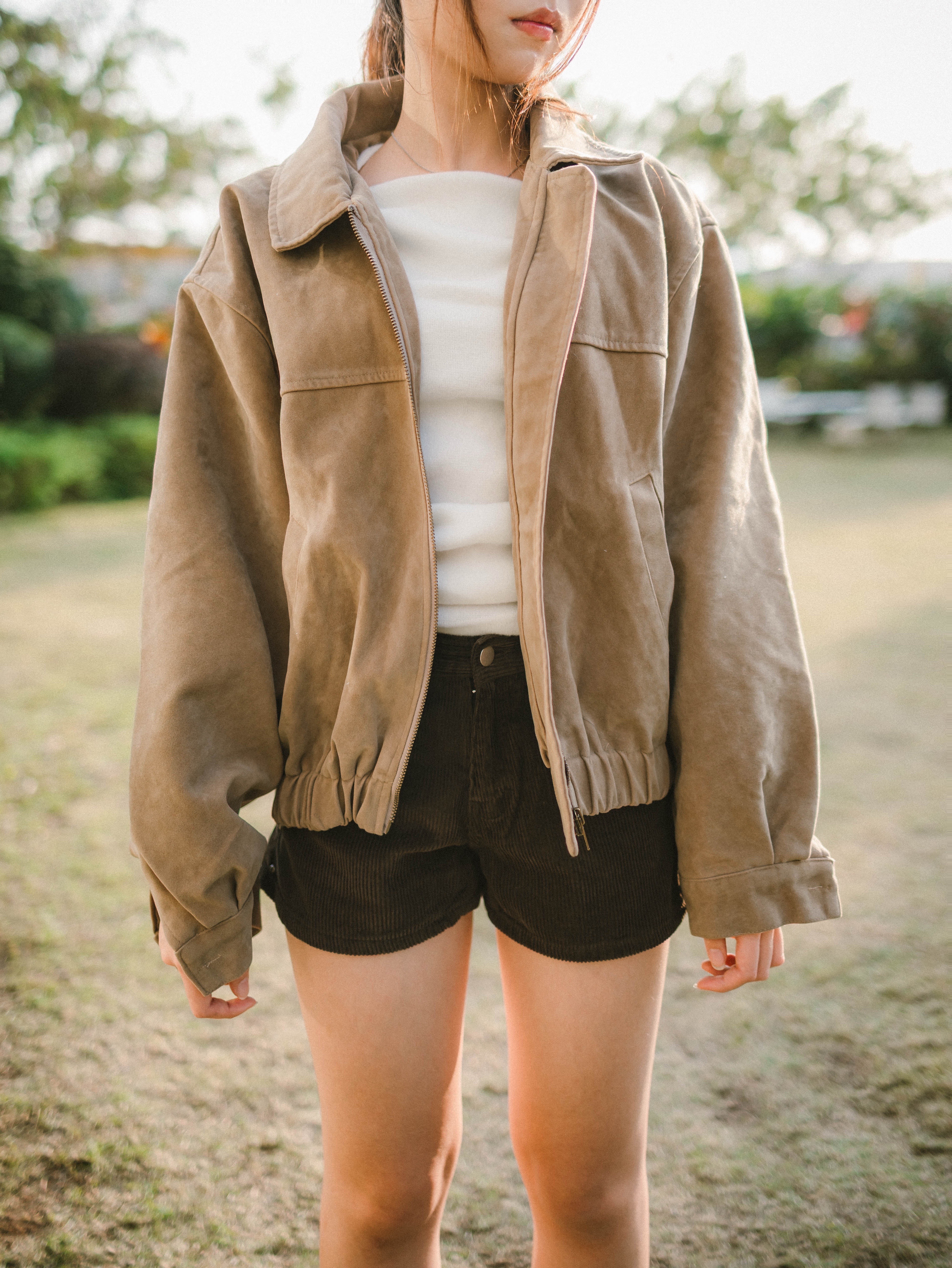 型格挺身啞色麂皮褸