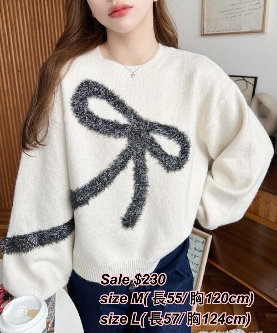 260106 日系女裝 sale 蝴蝶結圖案冷衫/4 色