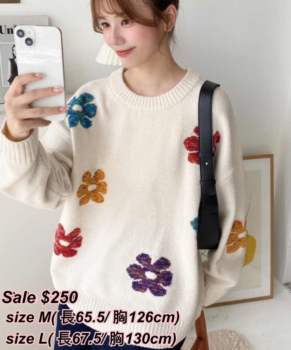 260106 日系女裝 sale 彩色花花圖案冷衫/5色