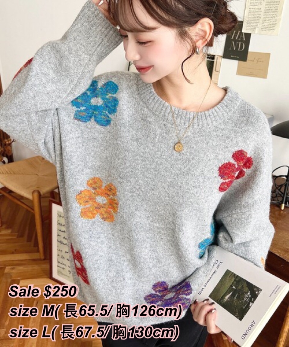 260106 日系女裝 sale 彩色花花圖案冷衫/5色