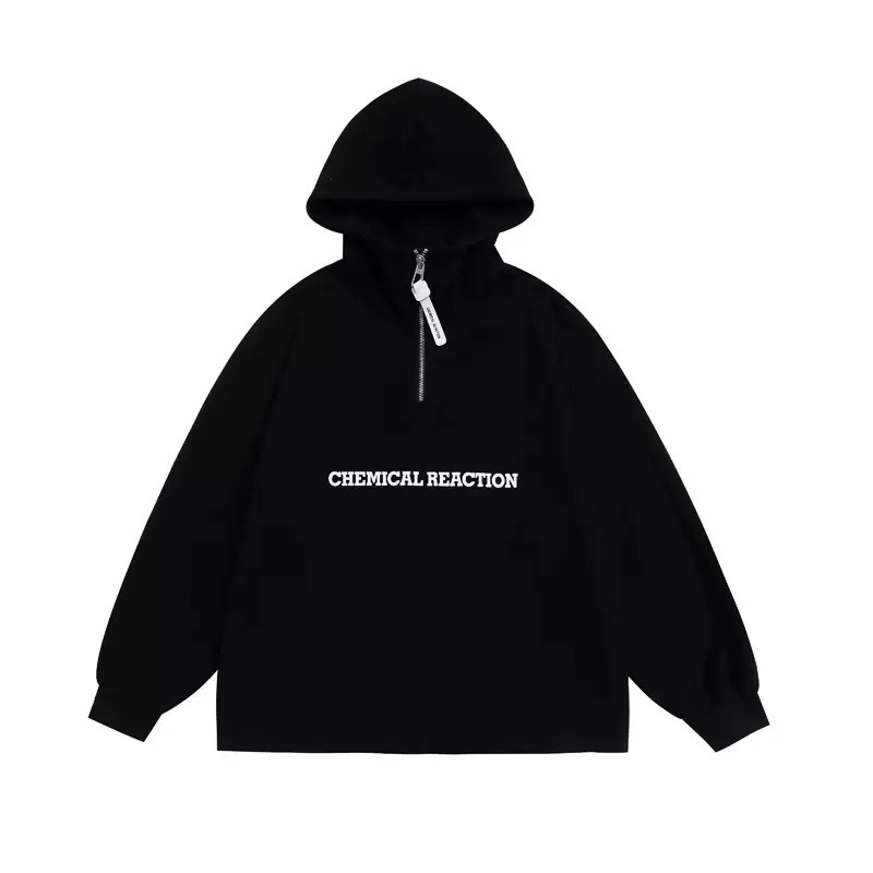 字母半拉鍊連帽t