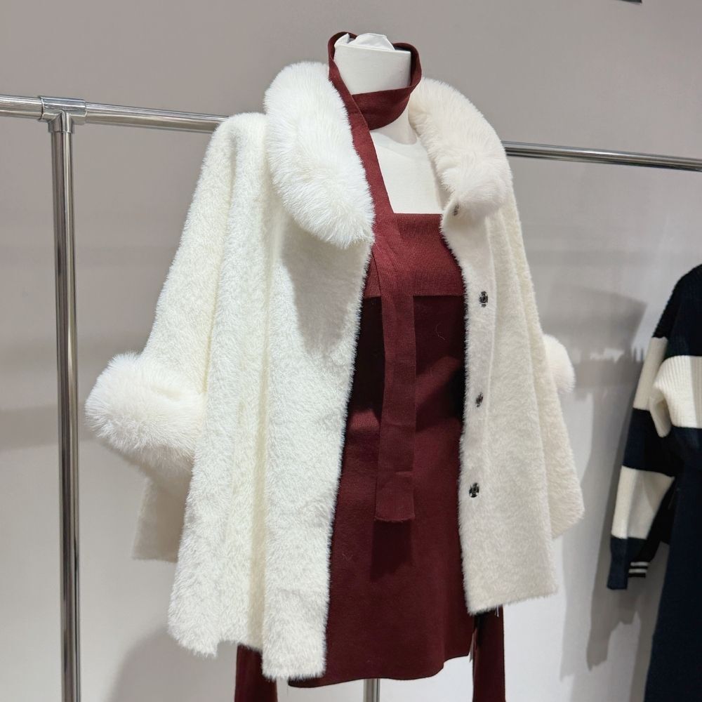 【名媛白狐】DOMISS高級感蝙蝠袖綁帶披肩毛衣外套 (現+預)