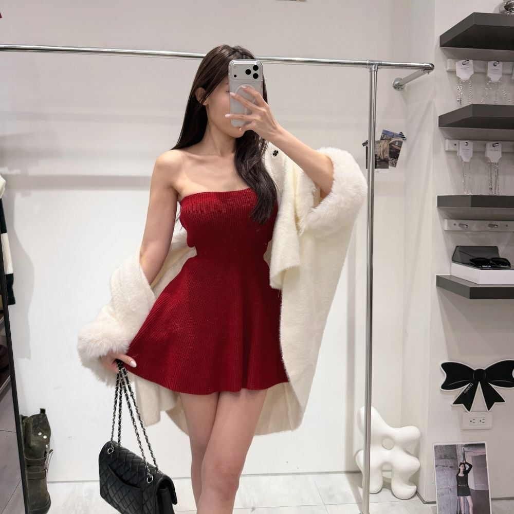 【名媛白狐】DOMISS高級感蝙蝠袖綁帶披肩毛衣外套 (現+預)