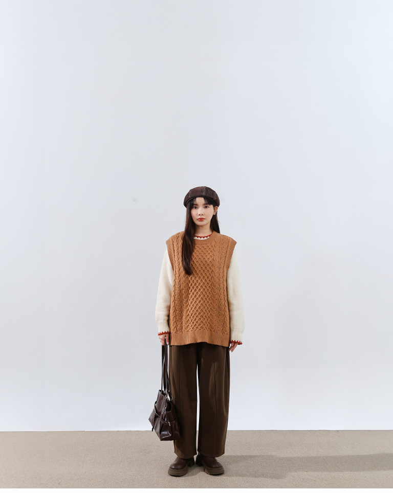 Textured cable knit wide-leg vest, available in four colors【01099286】in stock+pre-order