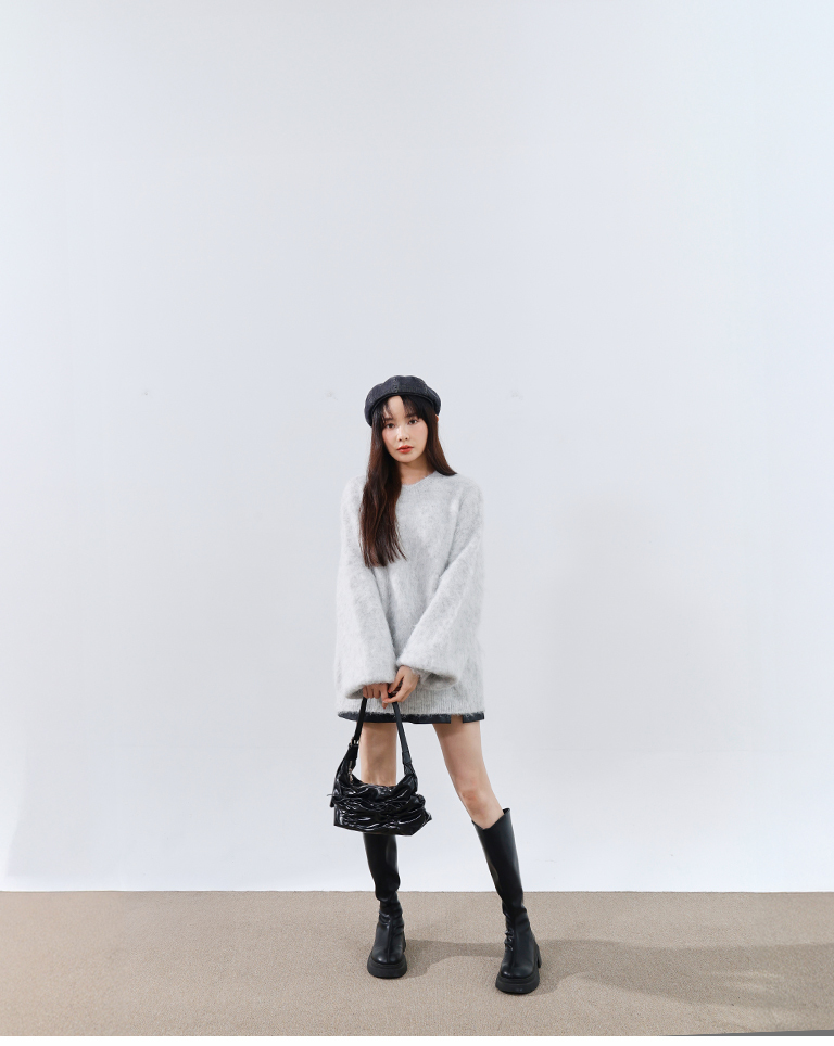 Textured Floral Knit Wide-Size Sweater - Gray【01099404】in stock+pre-order