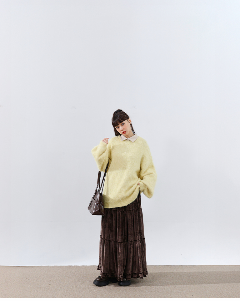 Textured Floral Knit Wide Sweater - Yellow【01099406】in stock+pre-order