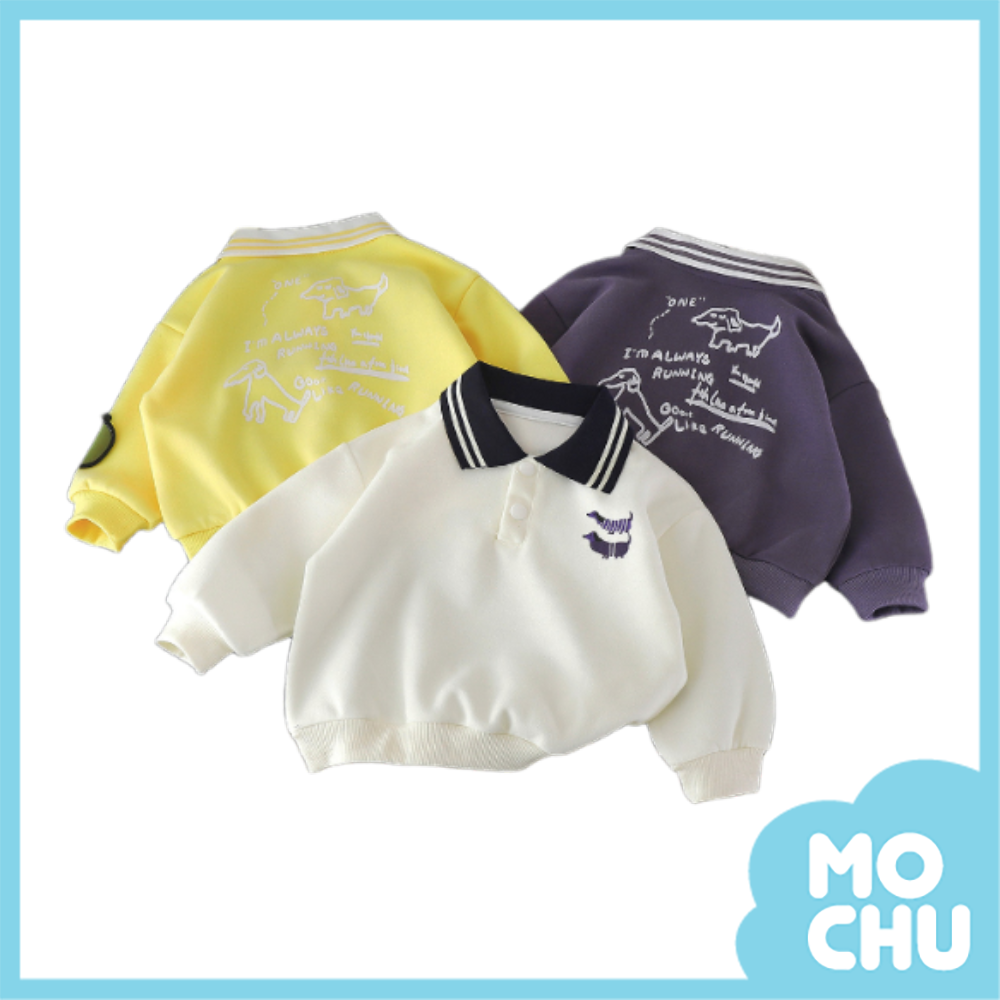 散步的臘腸狗長袖polo衫(三色)