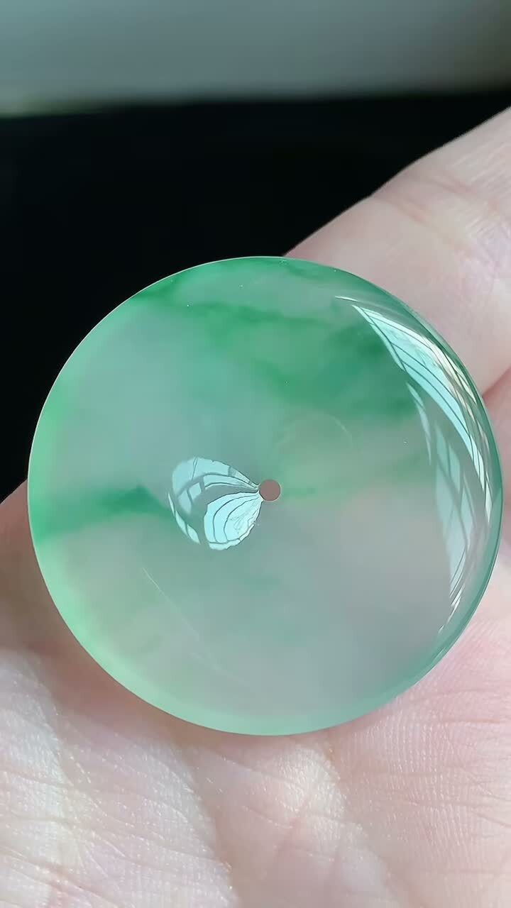 翡翠冰飄花平安扣 (35mm直徑),天然翡翠A玉, 緬甸玉, Jade, Jadeite