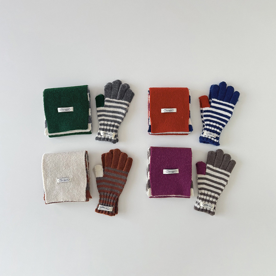條紋拼色圍巾/可滑螢幕手套(3-12y)