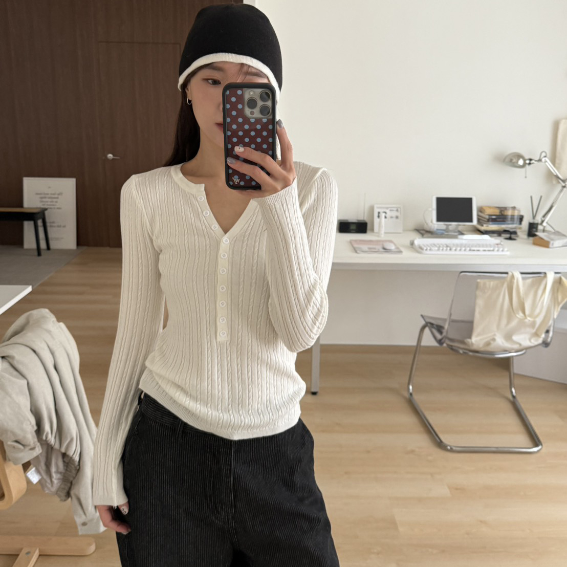 ISA_comfy zone 不費力時髦亨利領麻花針織衫_51104