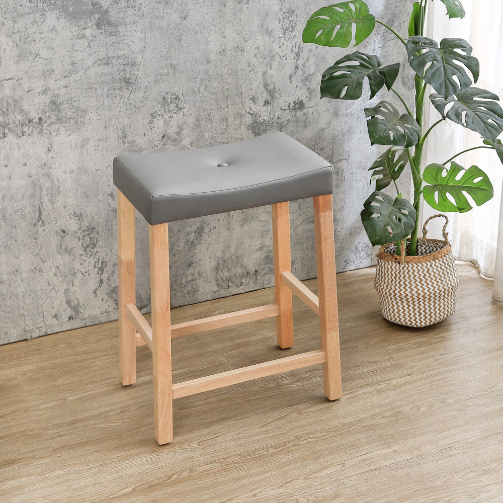 簡約吧檯椅/吧台椅/休閒高腳椅-奶茶木紋色+灰色皮革