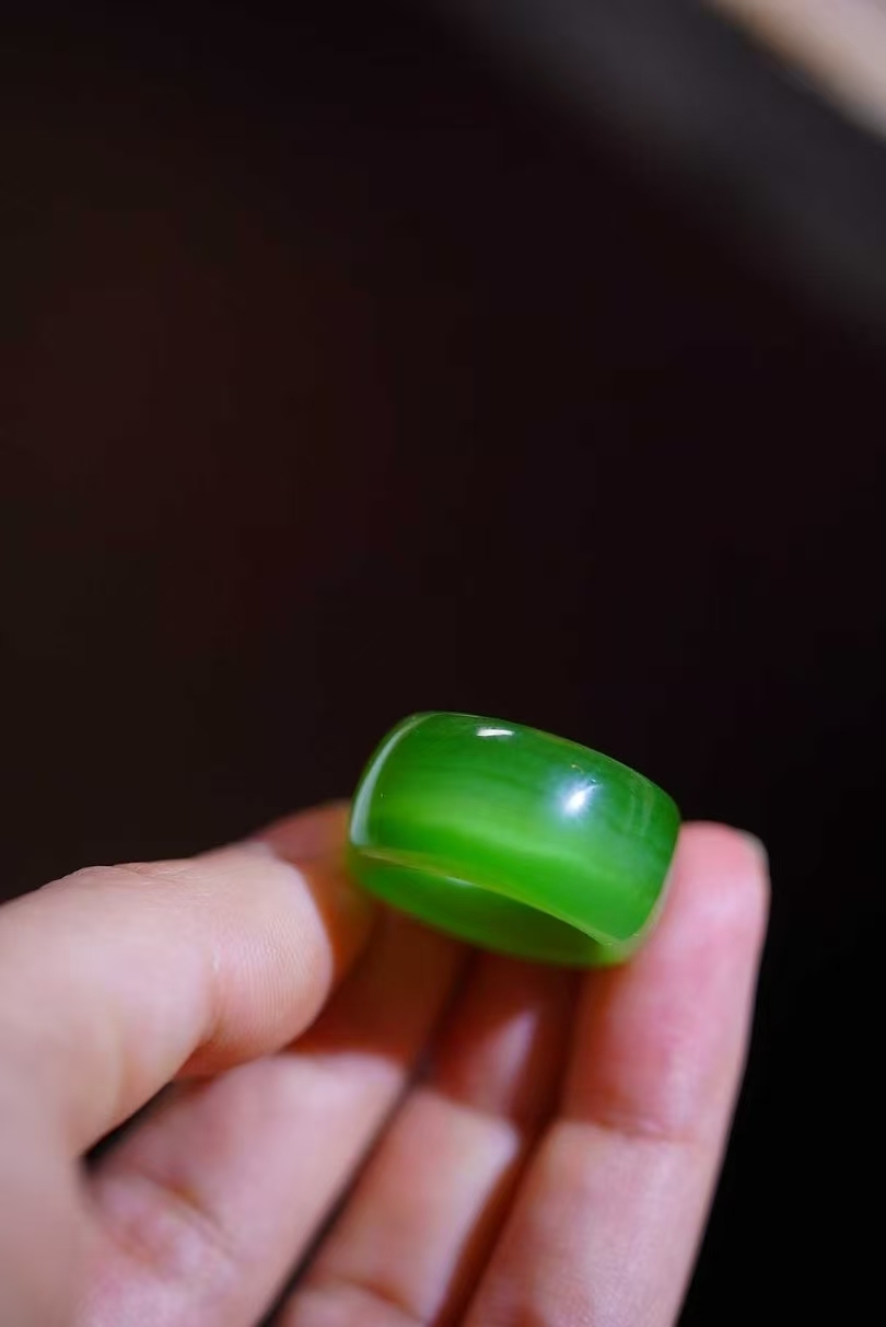 和田玉碧玉貓眼扳指,天然和田玉軟玉