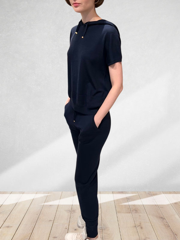 Eleventy 連帽羊絨短袖上衣(深藍)