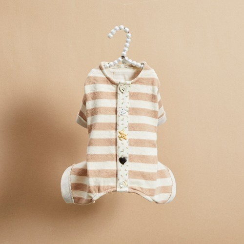 Louisdog 鈕扣條紋連身褲_裸色