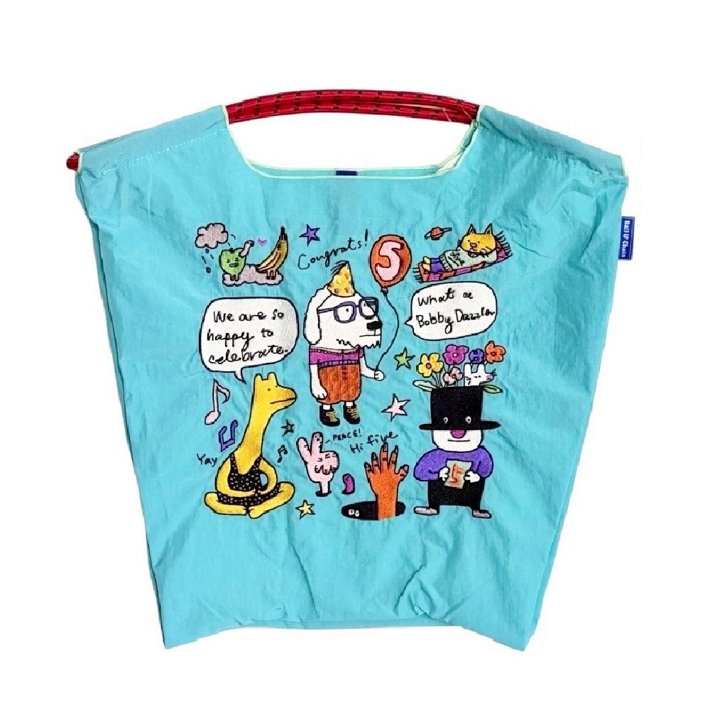 Ball＆Chain 刺繡環保購物袋 M號 - 藍 (32200836)