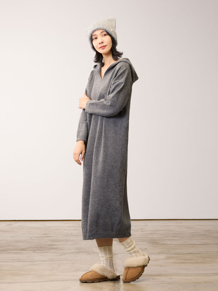 休閒款連帽針織長洋（6.5%綿羊毛）