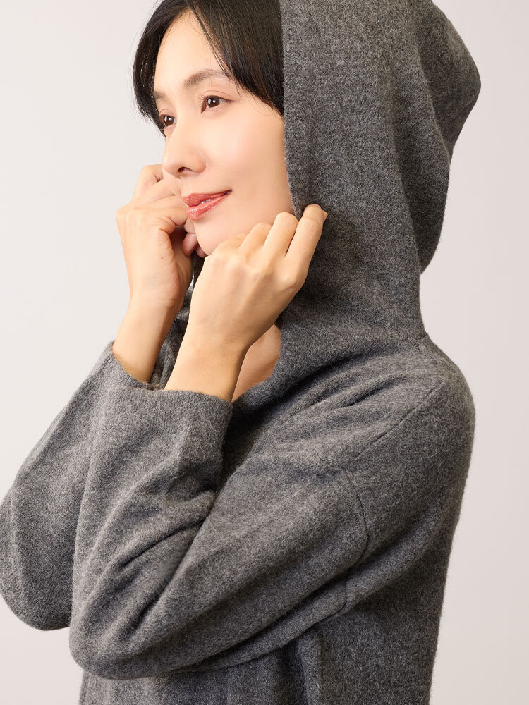 休閒款連帽針織長洋（6.5%綿羊毛）