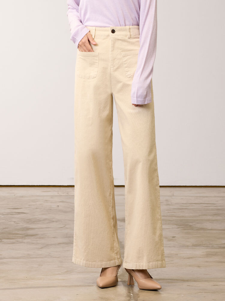 前口袋條絨直筒褲