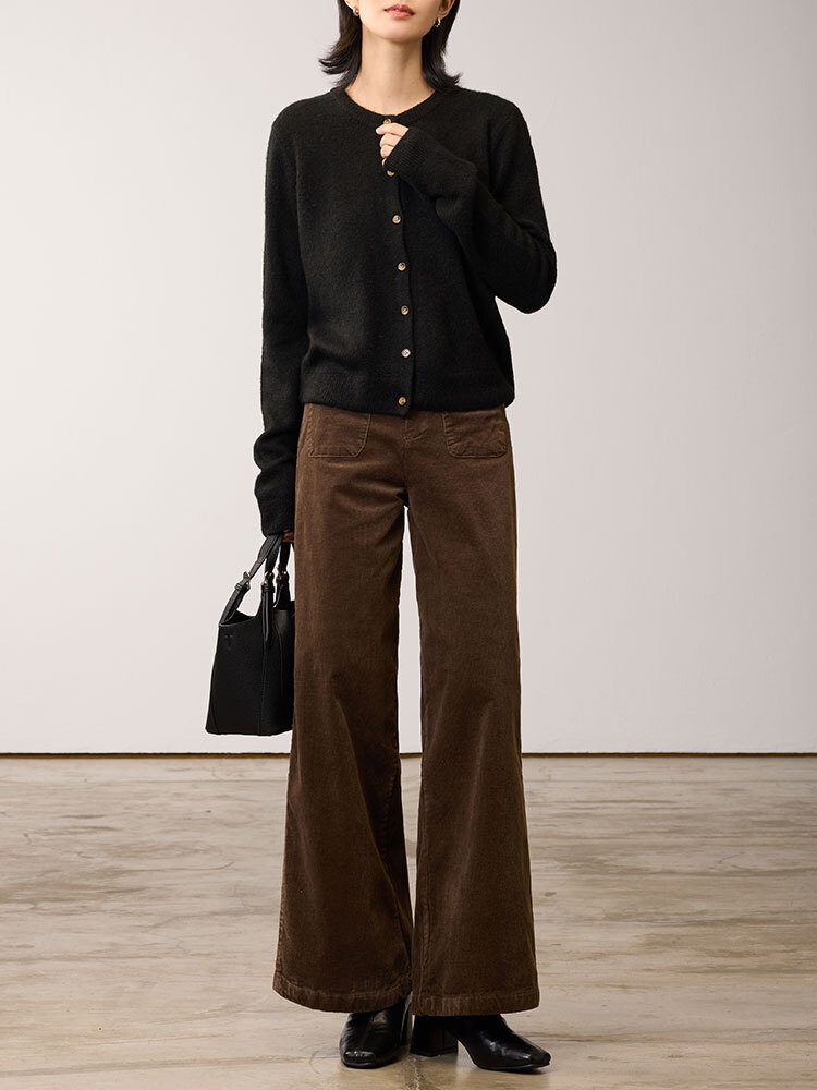 前口袋條絨直筒褲