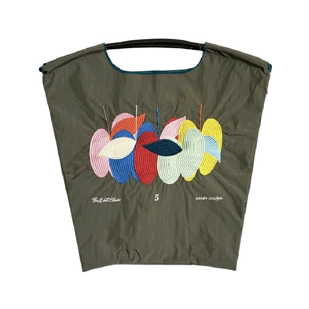 Ball＆Chain 刺繡環保購物袋 M號 - 灰 (32300461)