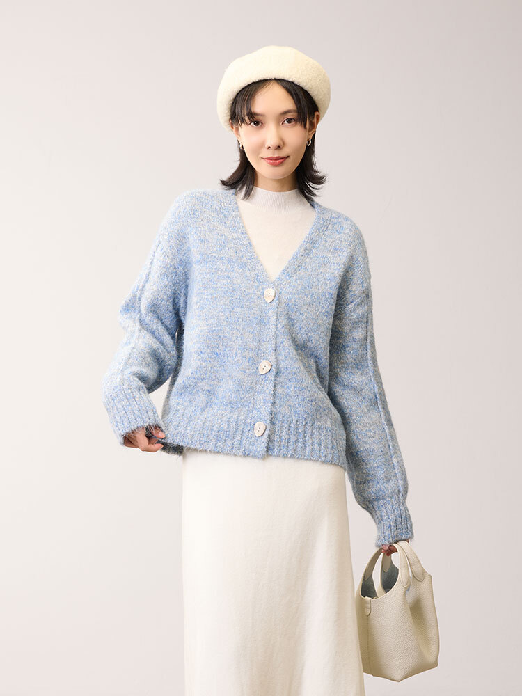 雅緻石紋釦混彩針織外套（5%羊毛）