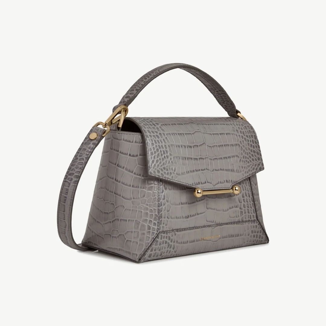 1SA0730-170 [STRATHBERRY] Mosaic Top Handle Soft Croc-Embossed Leather Stone Grey #20252-169-680-103 (B-EU-E)