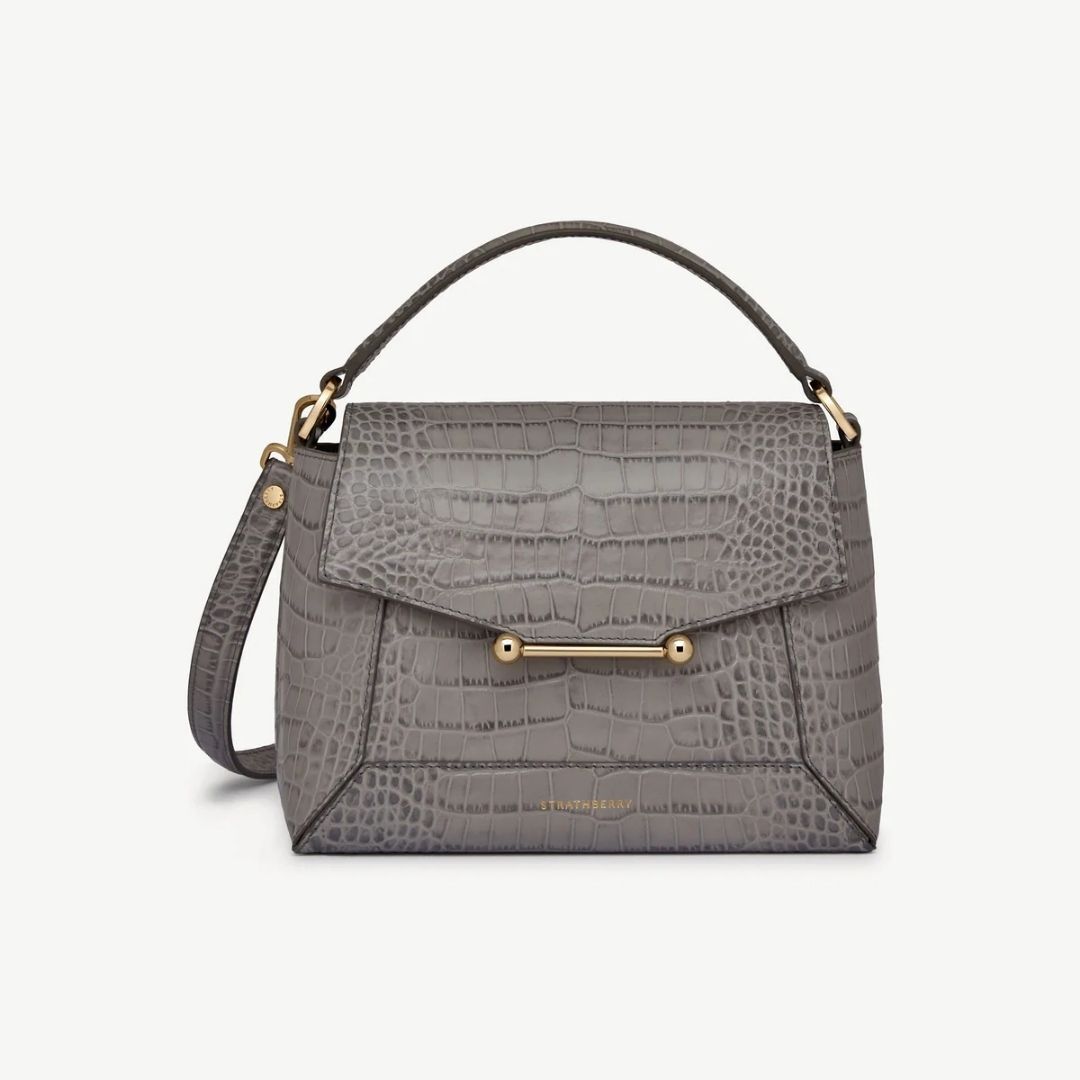 1SA0730-170 [STRATHBERRY] Mosaic Top Handle Soft Croc-Embossed Leather Stone Grey #20252-169-680-103 (B-EU-E)