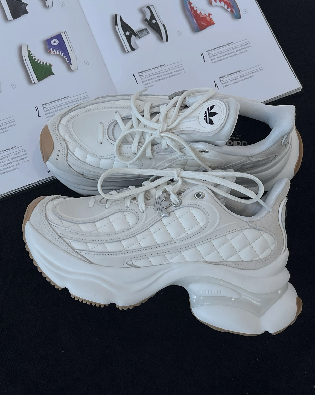 Adidas Originals Ozvenuz 皮革白 菱格紋 小香風 厚底 老爹鞋 休閒鞋 女鞋