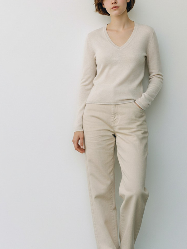 LORENA V領羊絨薄針織