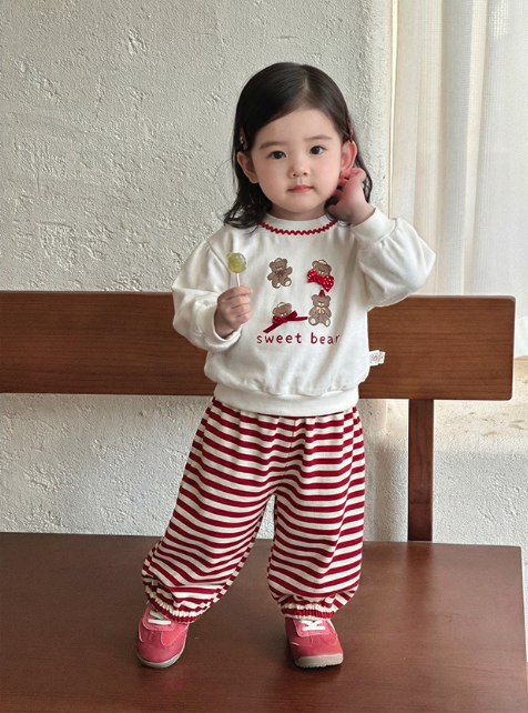 泰迪紅色蝴蝶結條紋套裝(73-100)