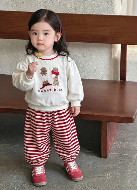 泰迪紅色蝴蝶結條紋套裝(73-100)