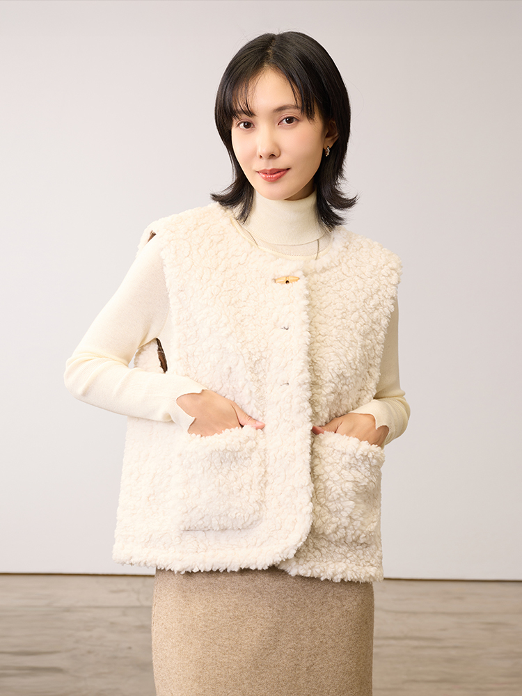 兩面穿羔毛格子背心（格15%羊毛）